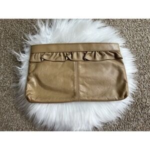 Leather Clutch Purse Sachet Khaki Small Zipper Closure Inside Pocket Phone Money